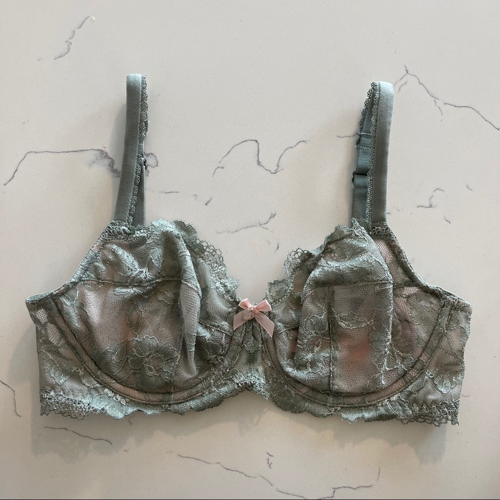 Victoria Secret Lace Olive and Pink Bra 34D